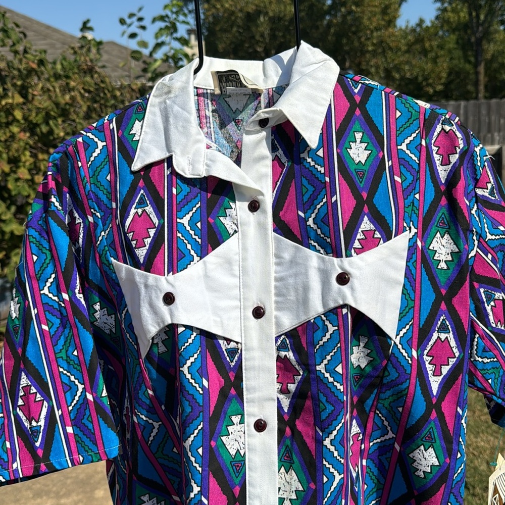 NWT Vintage S old-stock western shirt USA made Aztec southwestern